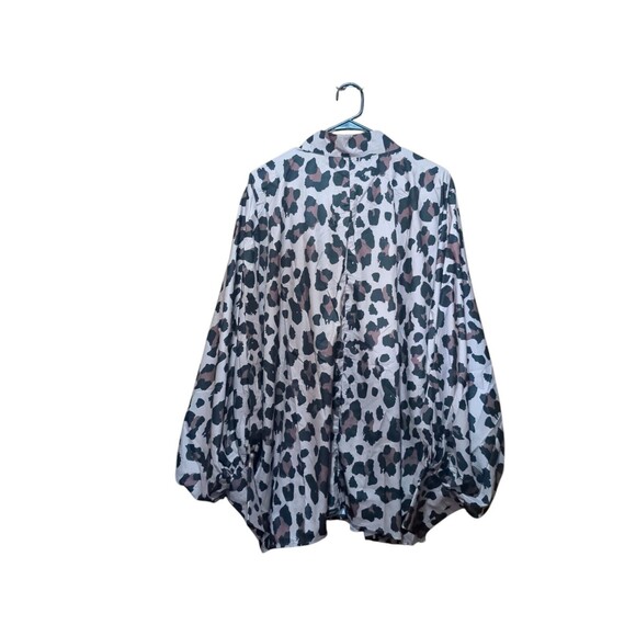 HFQ Collection Blouse Size 2XL Leopard Brown Button Down Long Sleeve NWT - Picture 2 of 9